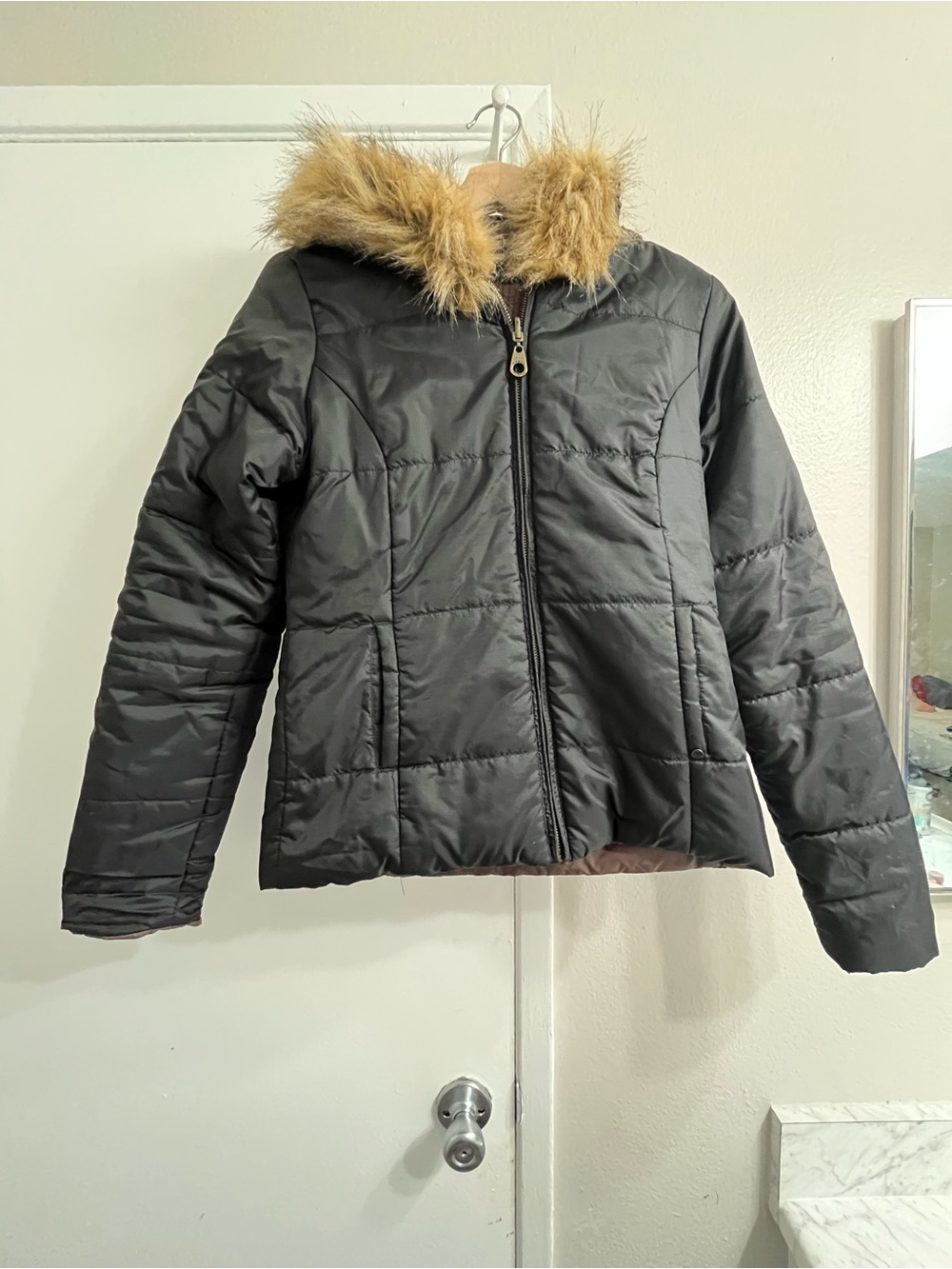 O'Neill Black and Brown Puffer Jacket with Branded Zip Pull